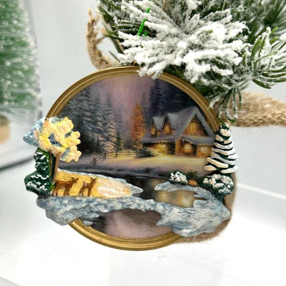 Hallmark Ornament Deer Creek Cottage 2002 Thomas Kincade Christmas Holiday - Picture 1 of 5